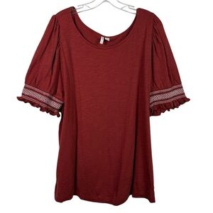 Cato Burnt Orange White Embroidered Detail Puff Sleeve Blouse Plus Size 18/20W